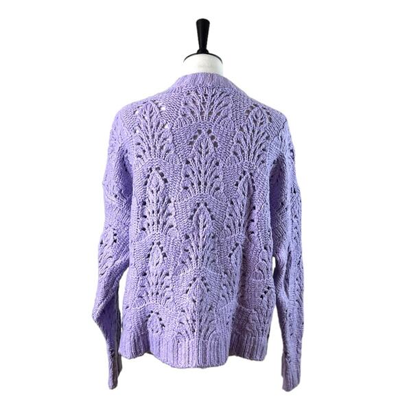 Aerie Sweater Chunky Knit Pointelle Crochet Oversized Purple Women’s Size Small - Picture 5 of 12